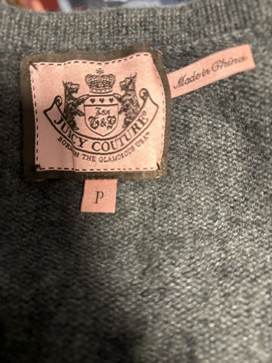 Juicy Couture Gray Cashmere Wool Peplum Short Sleeve Scoop Neck with Pink Label - Picture 5 of 7